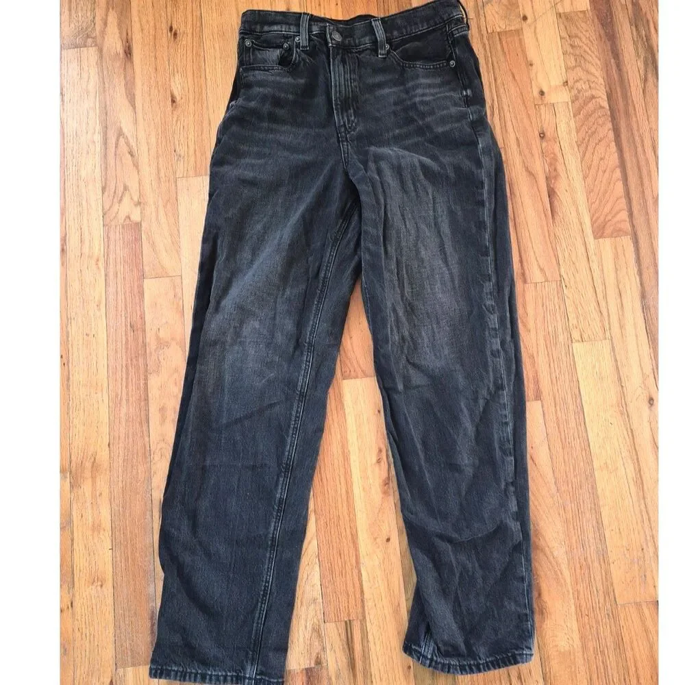 American Eagle Strigid Highest Waist Straight Leg Jeans Black Denim Size 4 Short - Picture 2 of 13